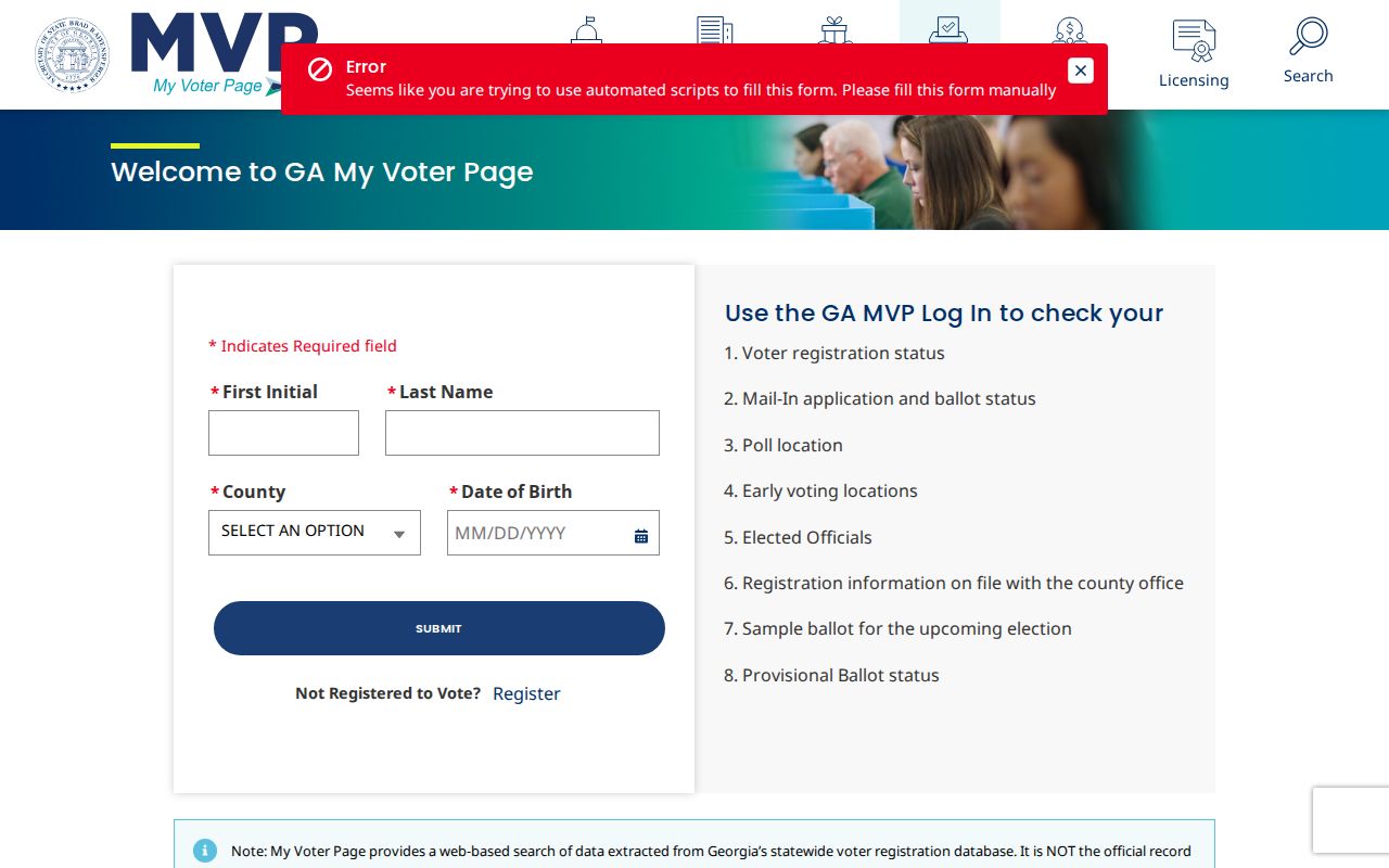 Newnan voter registration records lookup on Georgia My Voter Page