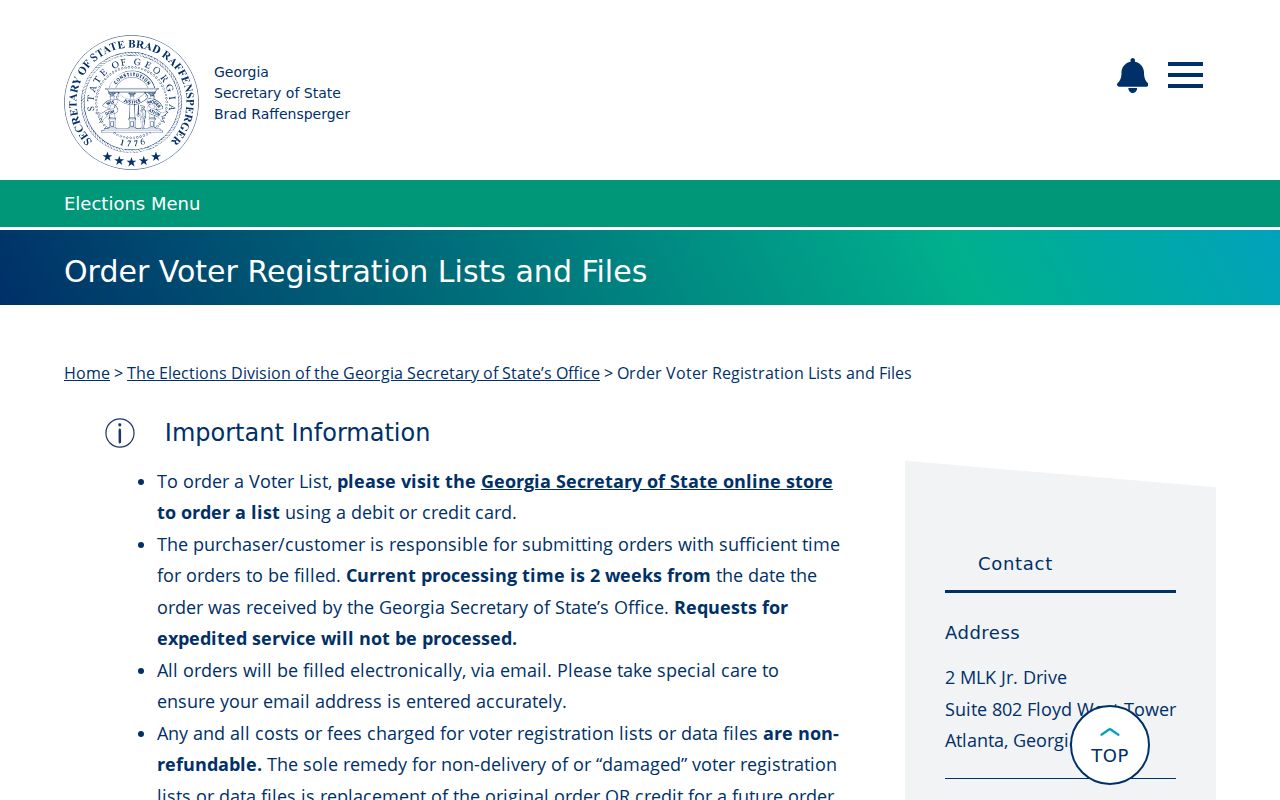 Newnan voter registration records order information from Georgia Secretary of State
